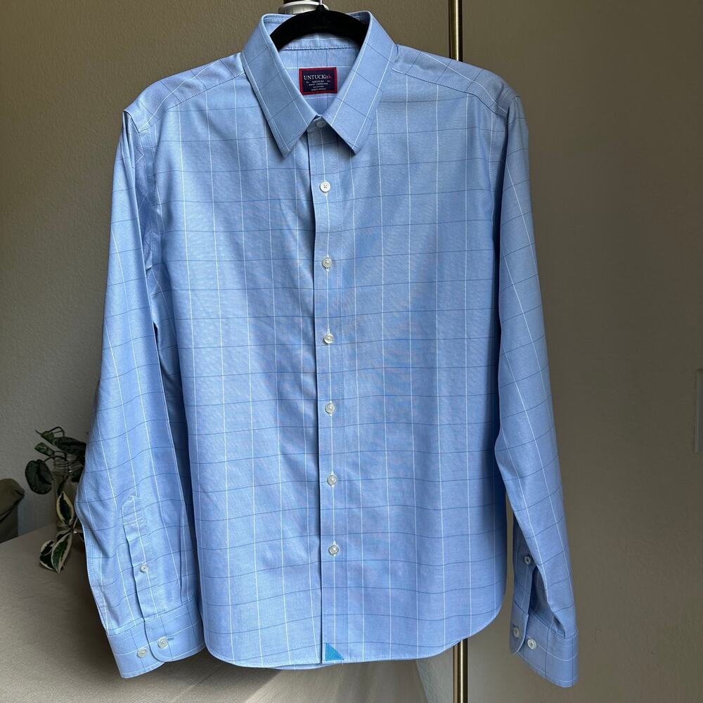 UNTUCKIT Blakeslee Long Sleeve Blue Plaid Button Up Dress Shirt